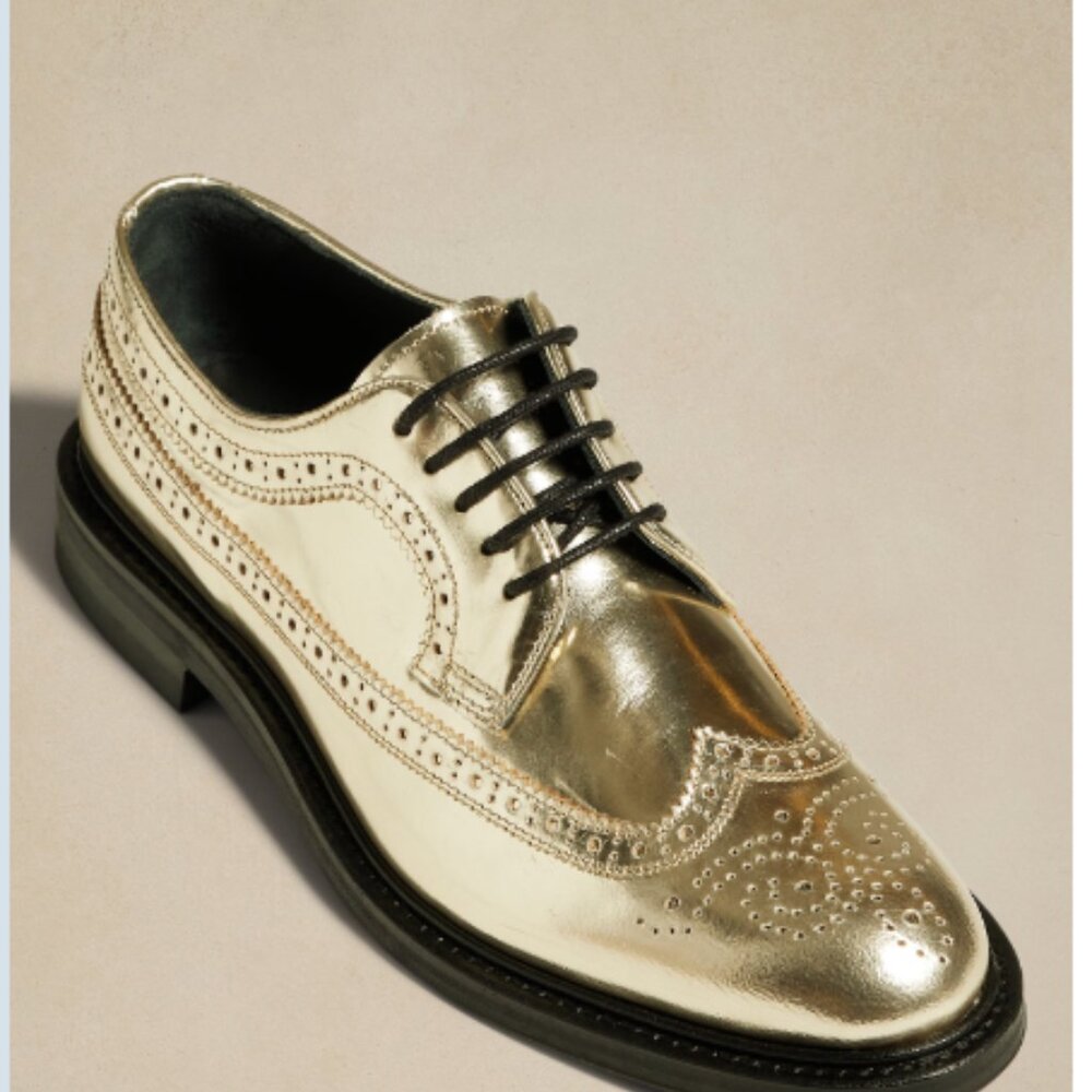 NIB Banana Republic gold leather oxfords,  size 8, made in Portugal - Picture 4 of 16
